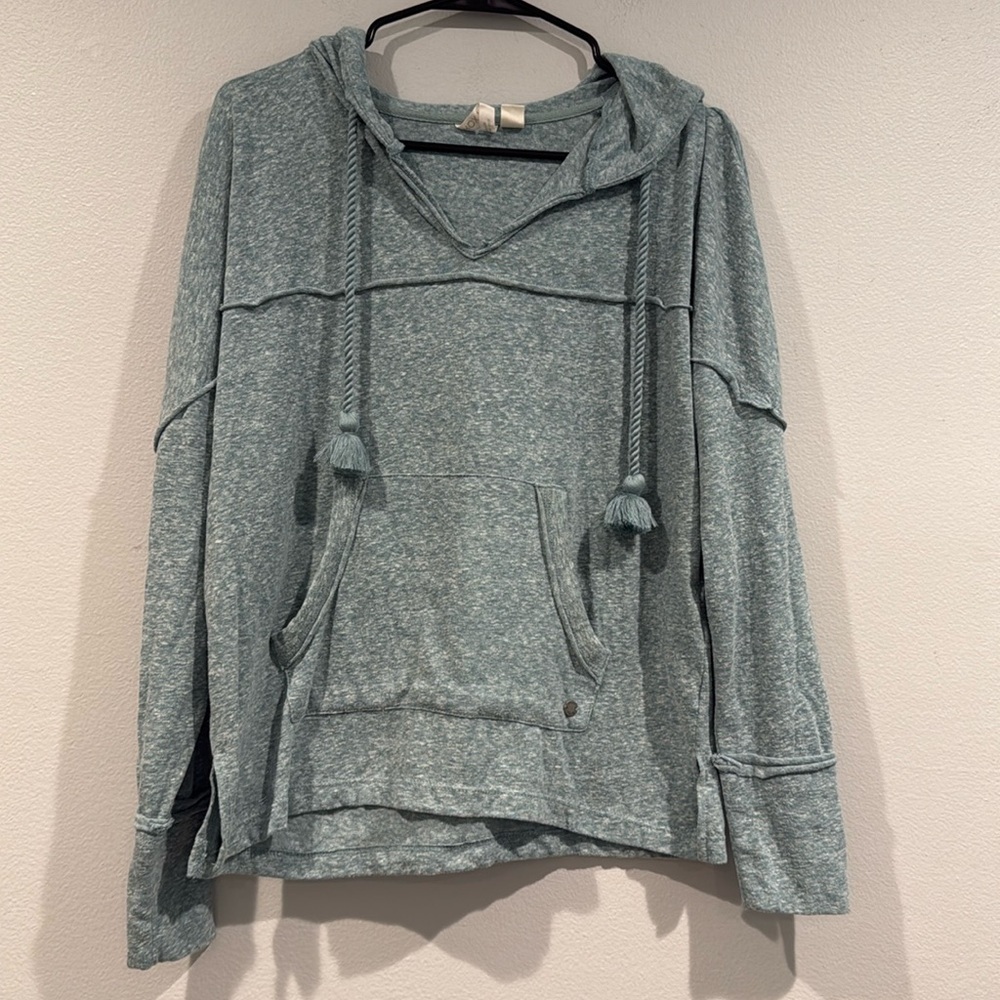 Roxy Light Blue Heathered Hooded Long Sleeve Thin Sweatshirt - Size Small